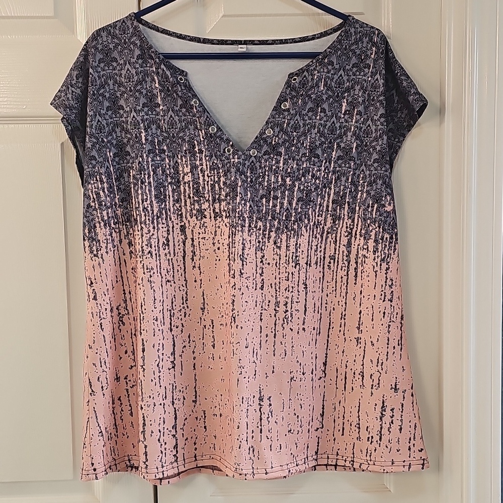 NWOT Women's Summer Boho Cap Sleeve Loose fit Gradient Summer Top Pink Gray XL - Picture 9 of 10